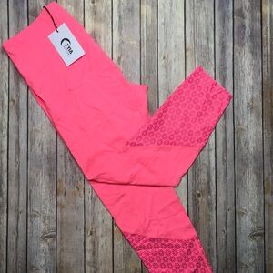 ZYIA NWT neon coral flower power luxe hi rise ankle crop leggings